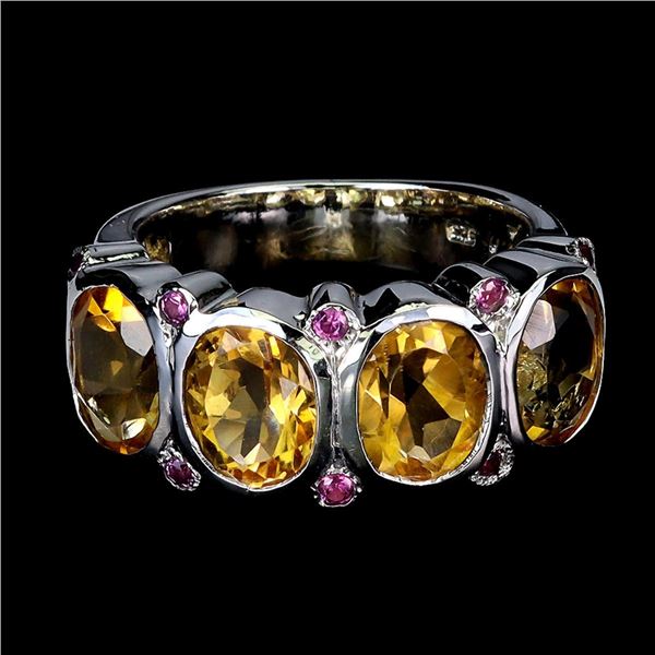 Natural Citrine Rhodolite Garnet Ring