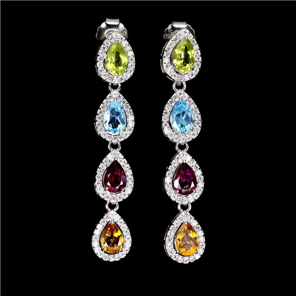 Natural Peridot Citrine Rhodolite Earrings