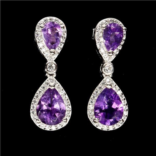 Pear Amethyst 8x6mm Simulated Cz Gemstone 925 Sterling Silver Jewelry Earrings