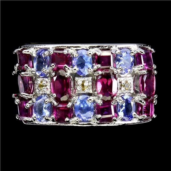 Natural Rhodolite Garnet Tanzanite Ring