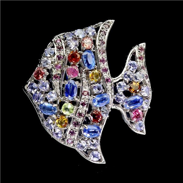 Natural Kyanite &Tanzanite Fish Brooch