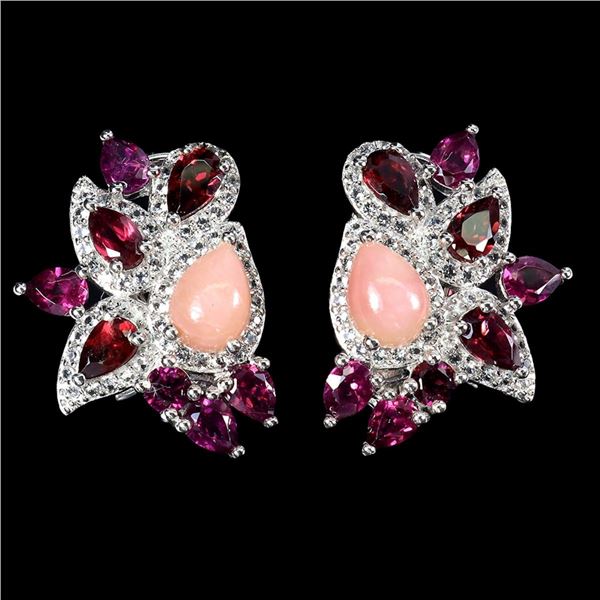 Natural Pink Opal & Rhodolite Garnet Earrings