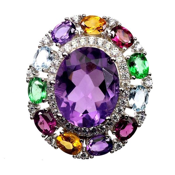 Natural Amethyst & Multi Stones Pendant