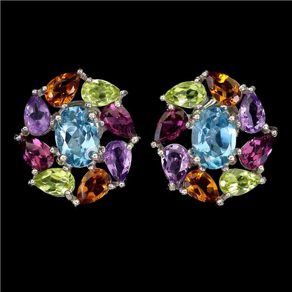 Natural Blue Topaz  Citrine Peridot Earrings