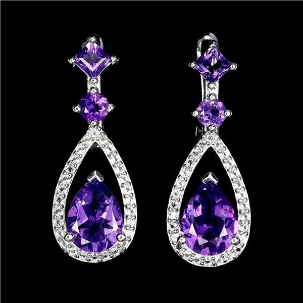Natural Amethyst White Topaz Earrings