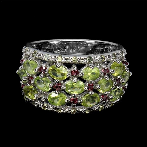 Natural Peridot Rhodolite Sapphire Ring