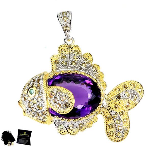 Natural Amethyst & Sapphire Brooch