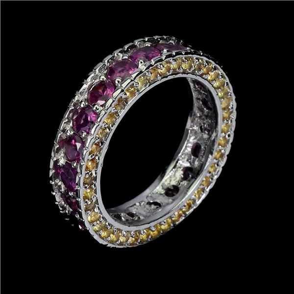 Natural Rhodolite Garnet & Sapphire  Eternity Ring