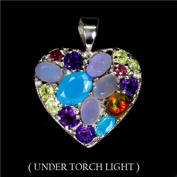 Natural Ethopian Blue & white Opal Multi Gems Pendant