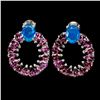 Image 1 : Natural Ethopian Blue Opal Rhodolite Garnet Earrings