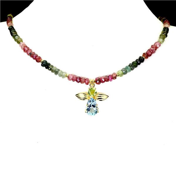 Natural Sky Blue Topaz Peridot Necklace