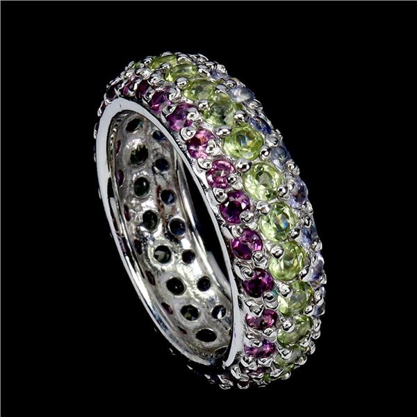 Natural Peridot Rhodolite Tanzanite Eternity Ring