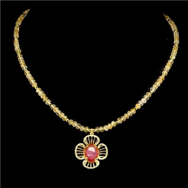 Natural Oval Pink Runy & Citrine Necklace
