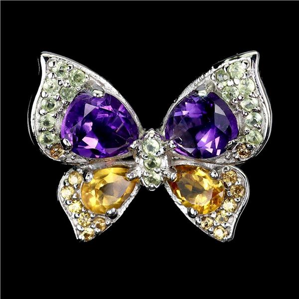 Natural Amethyst Citrine Peridot Sapphire Ring