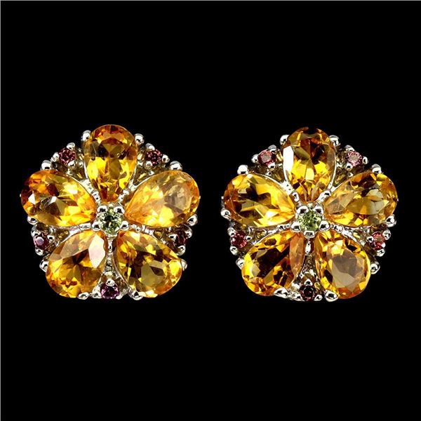 Natural Pear Citrine Peridot Rhodolite  Earrings