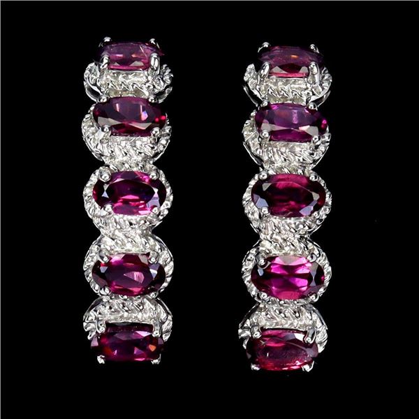 Natural Oval Rhodolite Garnet Sapphire Earrings
