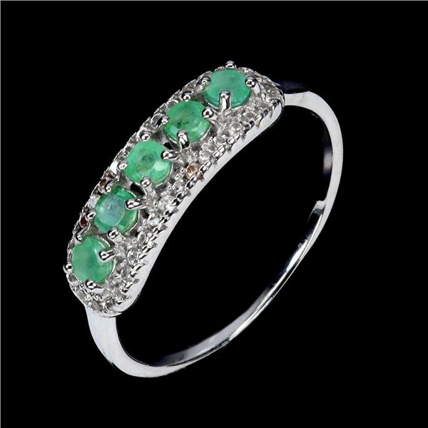 Natural Green Round Emerald Ring