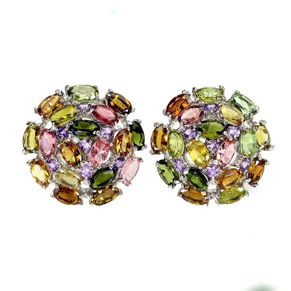 Natural Multi Color Tourmaline Amethyst Earrings