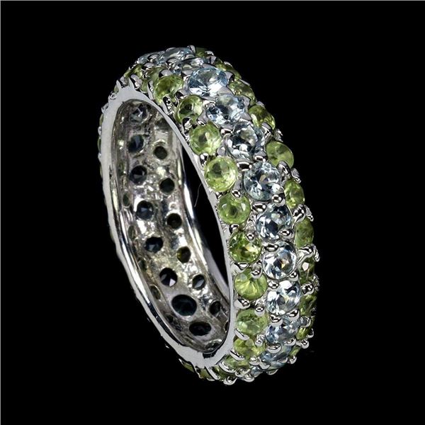 Natural Aquamarine Peridot Eternity Ring