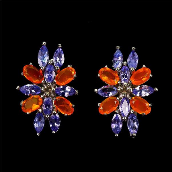 Natural Mexican Orange Opal & Tanzanite Earrings