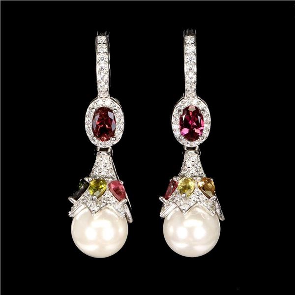 Natural Pearl & Pink Tourmaline Earrings