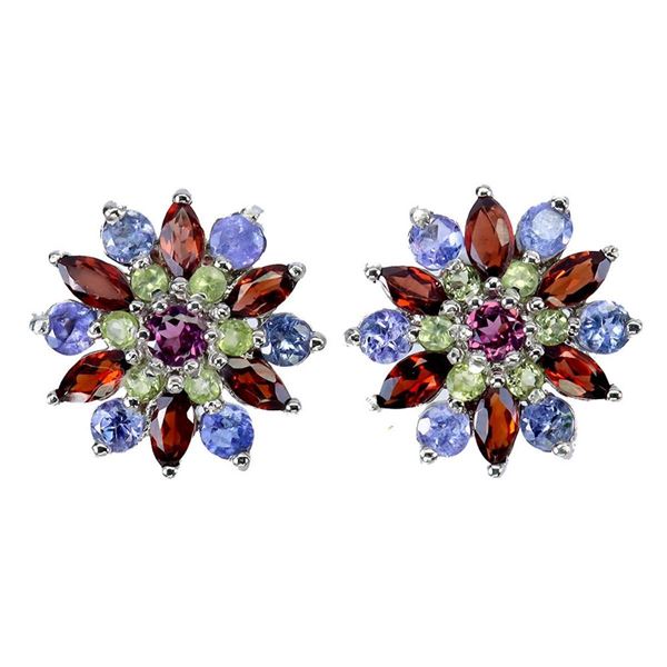 Natural  Garnet Peridot Tanzanite Earrings