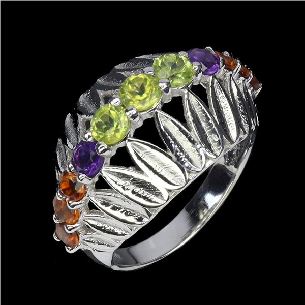 Natural  Peridot Amethyst Citrine Ring