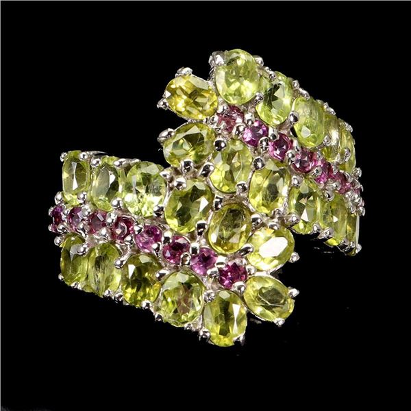 Natural Peridot  Rhodolite Garnet Ring