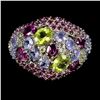 Image 1 : Natural Peridot Rhodolite Tanzanite Ring