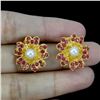 Image 2 : Natural Red  Ruby &  Pearl Earrings