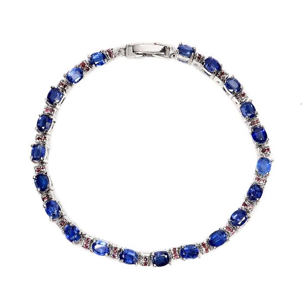 Natural  Oval Kyanite & Rhodolite Garnet Bracelet