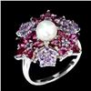 Image 1 : Natural Pearl Rhodolite Garnet Amethyst Ring