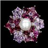Image 2 : Natural Pearl Rhodolite Garnet Amethyst Ring