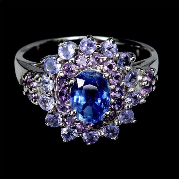 Natural Blue Kyanite Amethyst Tanzanite Ring
