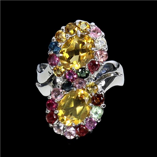 Natural Citrine & Multi Color  Tourmaline Ring
