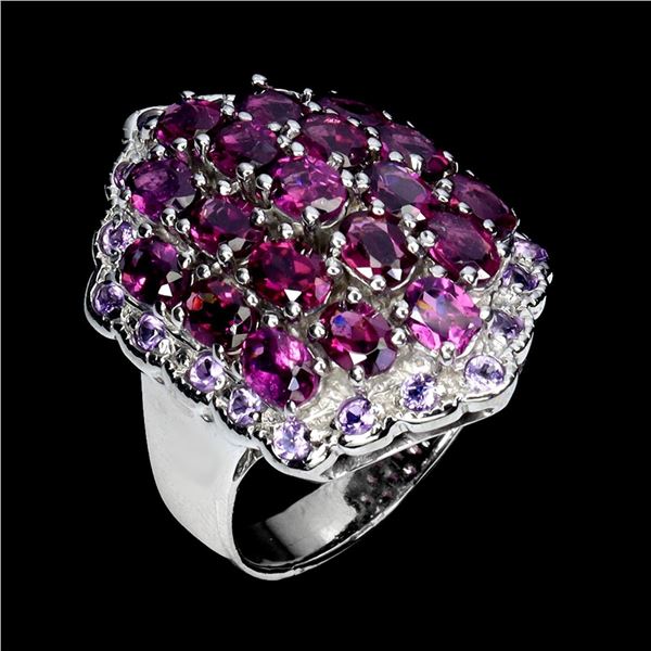 Natural Rhodolite Garnet & Amethyst Ring