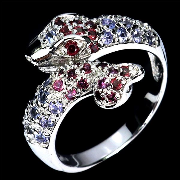 Natural Rhodolite Garnet  Tanzanite Ring