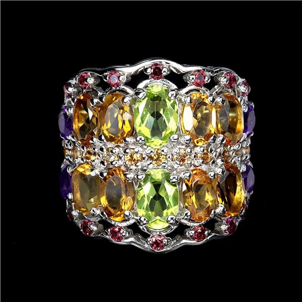 Natural Peridot Amethyst Citrine Ring