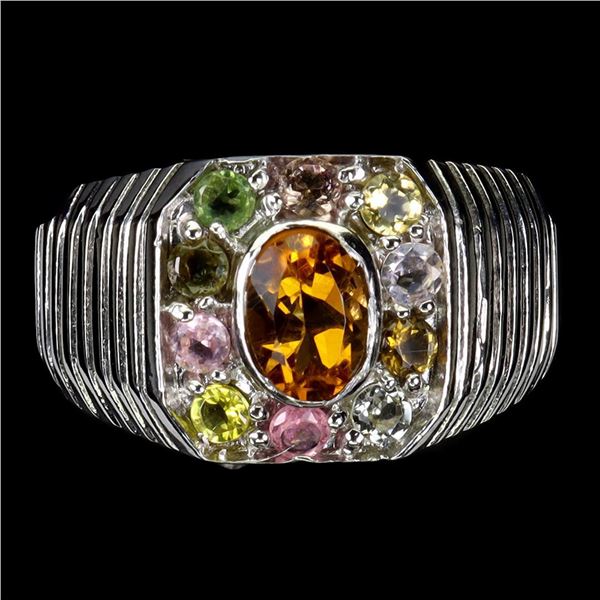 Natural Citrine & Multi Color  Tourmaline Ring