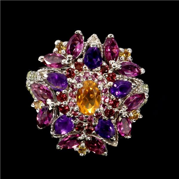 Natural Amethyst Peridot Sapphire  Ring