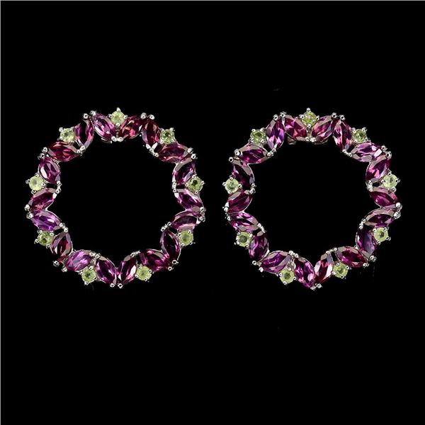 Natural Rhodolite Garnet Peridot Earrings