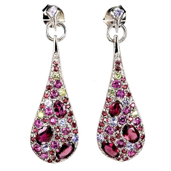 Natural Rhodolite Garnet Peridot Earrings