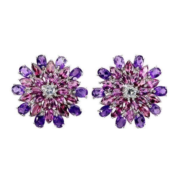 Natural Oval Amethyst Rhodolite Garnet Earrings