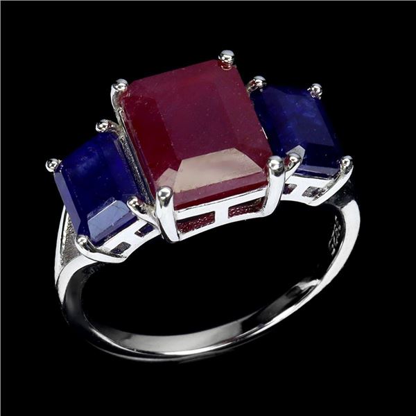 Natural Octagon Red  Ruby & Sapphire Ring