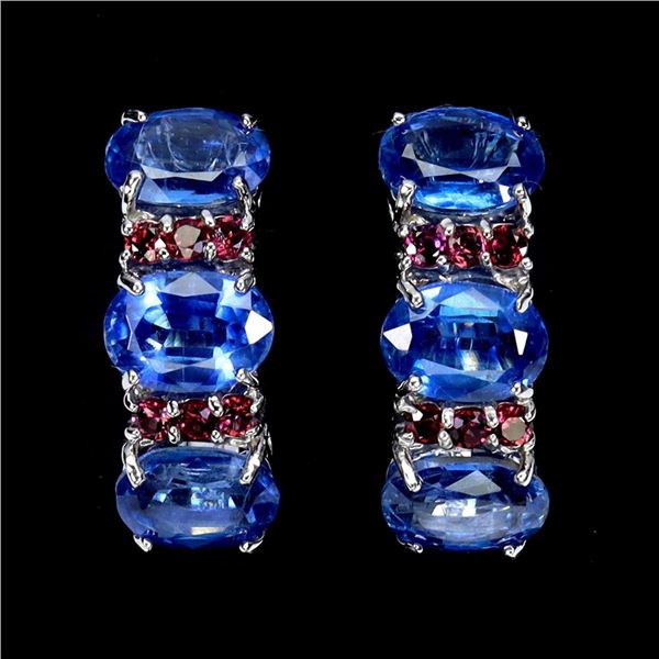 Natural Cornflower Blue Kyanite Rhodolite Earrings