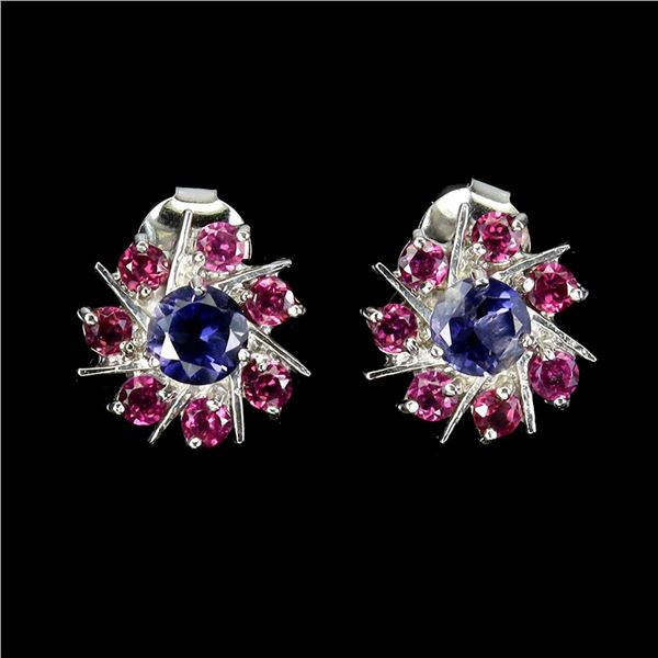 Natural Iolite Rhodolite Garnet Earrings