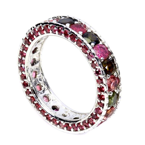 Natural Tourmaline Rhodolite Garnet Eternity Ring