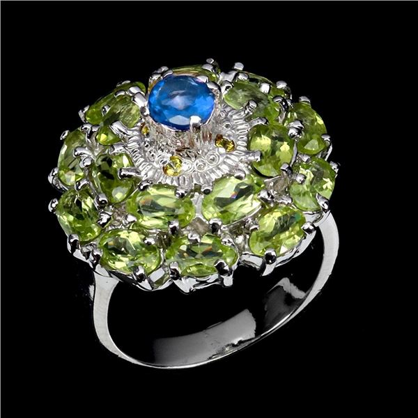 Natural Kyanite Peridot Sapphire Ring