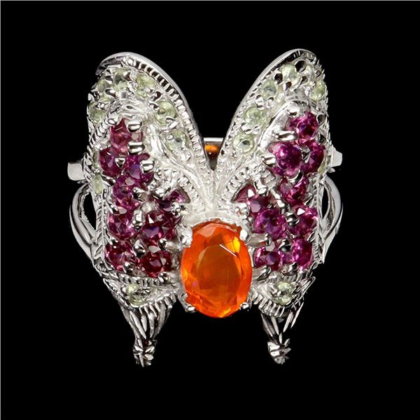 Natural Mexican Orange Opal & Garnet ring