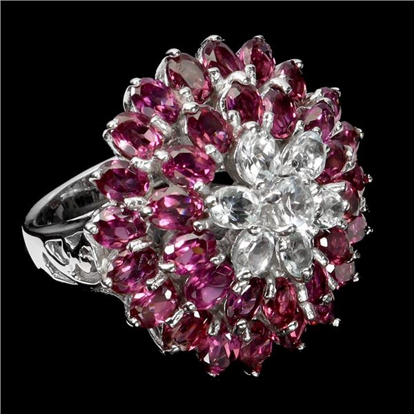 Natural Aquamarine Rhodolite Garnet Ring